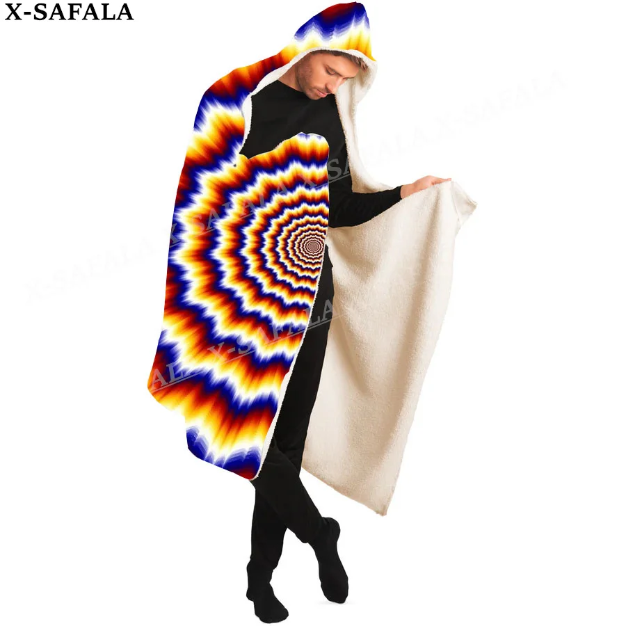 Hippie Trippy Psychedelic Colorful Overcoat Hooded Blanket Coat Robe Fleece Men Women Cloak Thick Warm Windproof Wearable-1