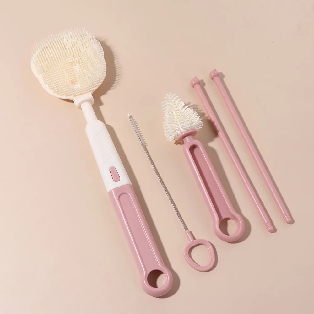 6pcs/set Multi-functional Milk Bottle Cleaning Brush Set Anti-lost Eyedropper Brush Pacifier Straw Scrubber Silicone