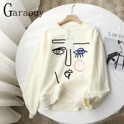 Garaouy 2022 Autumn New Women's Embroidery Sweatshirt Femme O Neck Long Sleeves T-shirt Pullover All-match Loose Sudaderas Mujer