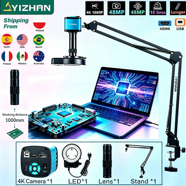 Yizhan 4K HD Cyfrowy Mikroskop Elektroniczny do Spawania Kamera Mikroskopowa HDMI/USB/VGA Obiektyw 150X Duże Pole Widzenia, Odległość Pracy 5-100cm, Elastyczne Ramię Artykulowane