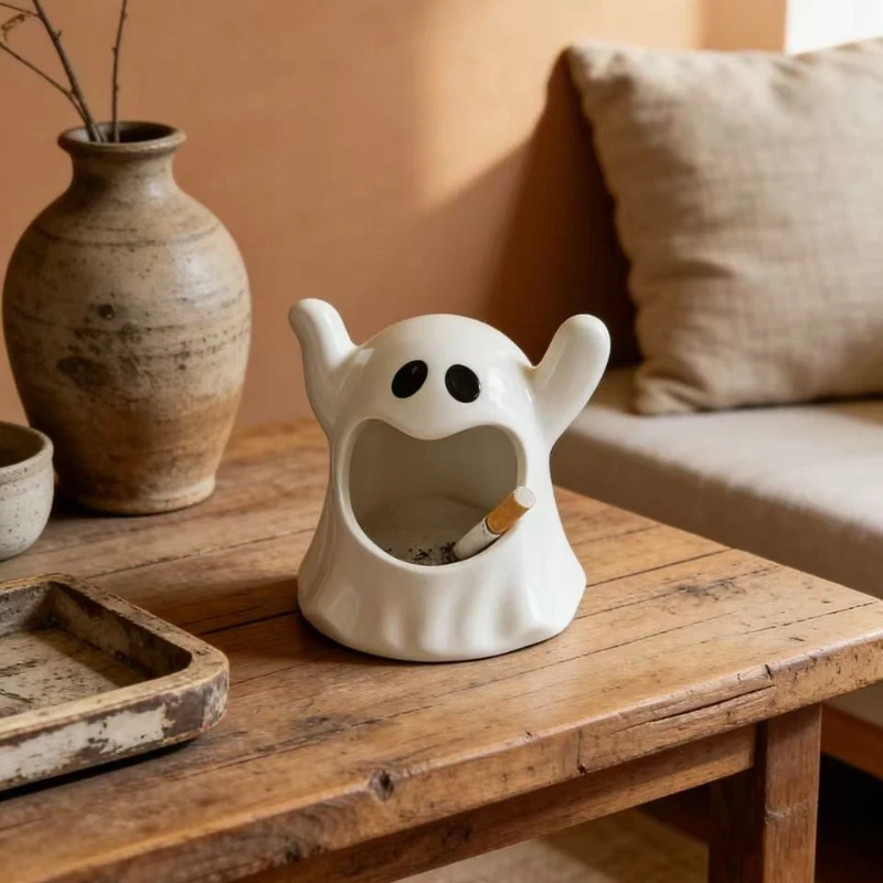 High-end feel Creative Ghost Ashtrays Ceramic Anti-Scalding Wind Proof Living room dormitory Ash Tray For Home Men Gift ornament