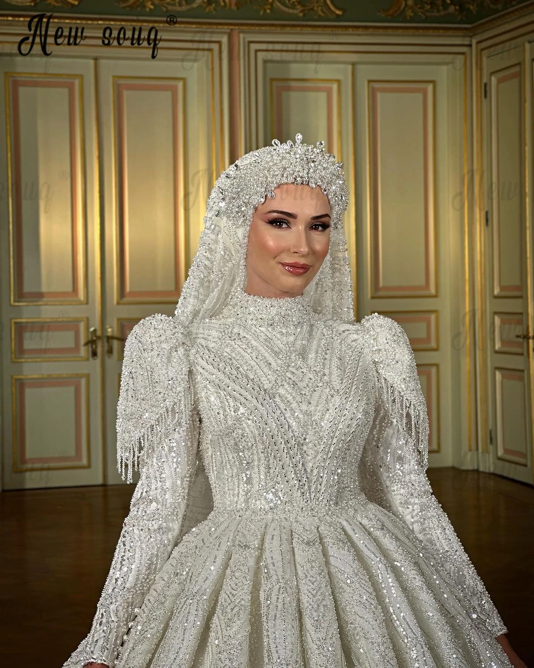 Luxury Wedding Dress Caped Sleeve Muslim Middle East Bridal Gowns 2024 Beading Tassel Princess Bride Dress Plus Size Customized