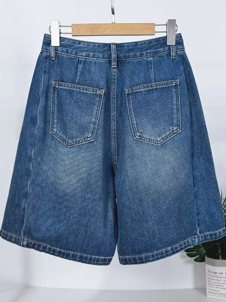 Amerikaanse Sle Casual Hoge Taille Losse Bermuda orts Vijf Knoppen Ritssluiting Wijde Pijpen Zomer Denim Jeans Dames Faion