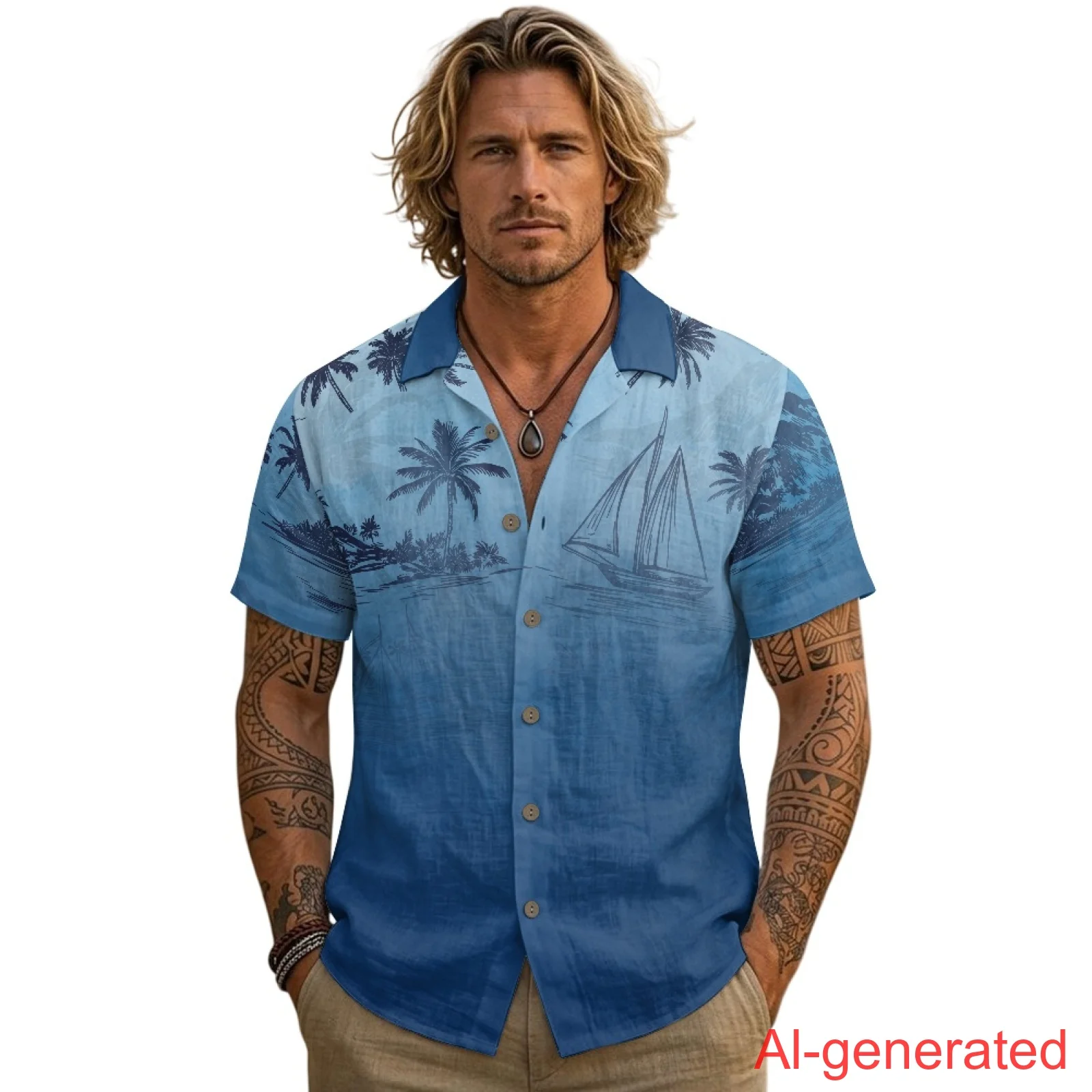 INSTANTARTS Herren-Kurzarmhemd aus Leinen, Herren-Revershemd, schmal geschnitten, leicht, lässig, atmungsaktiv, bequem, Hawaii-Outfits