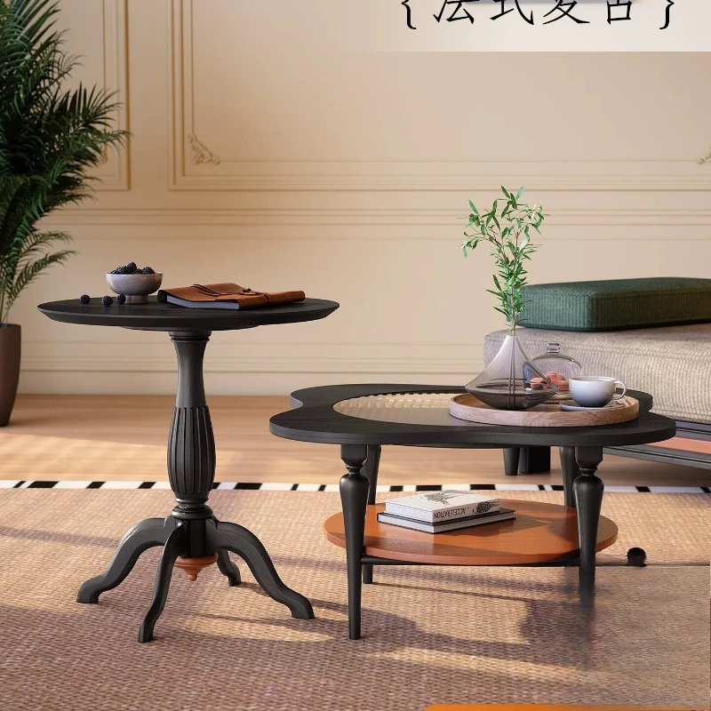 

Solid wood coffee table combination French retro small apartment living room antique high-end ash wood coffee table