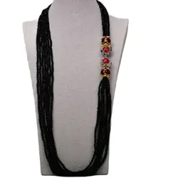 G-G 36'' Natural Red Heart Murano Glass Black Crystal Long Necklace Handmade women's daily wear Jewelry