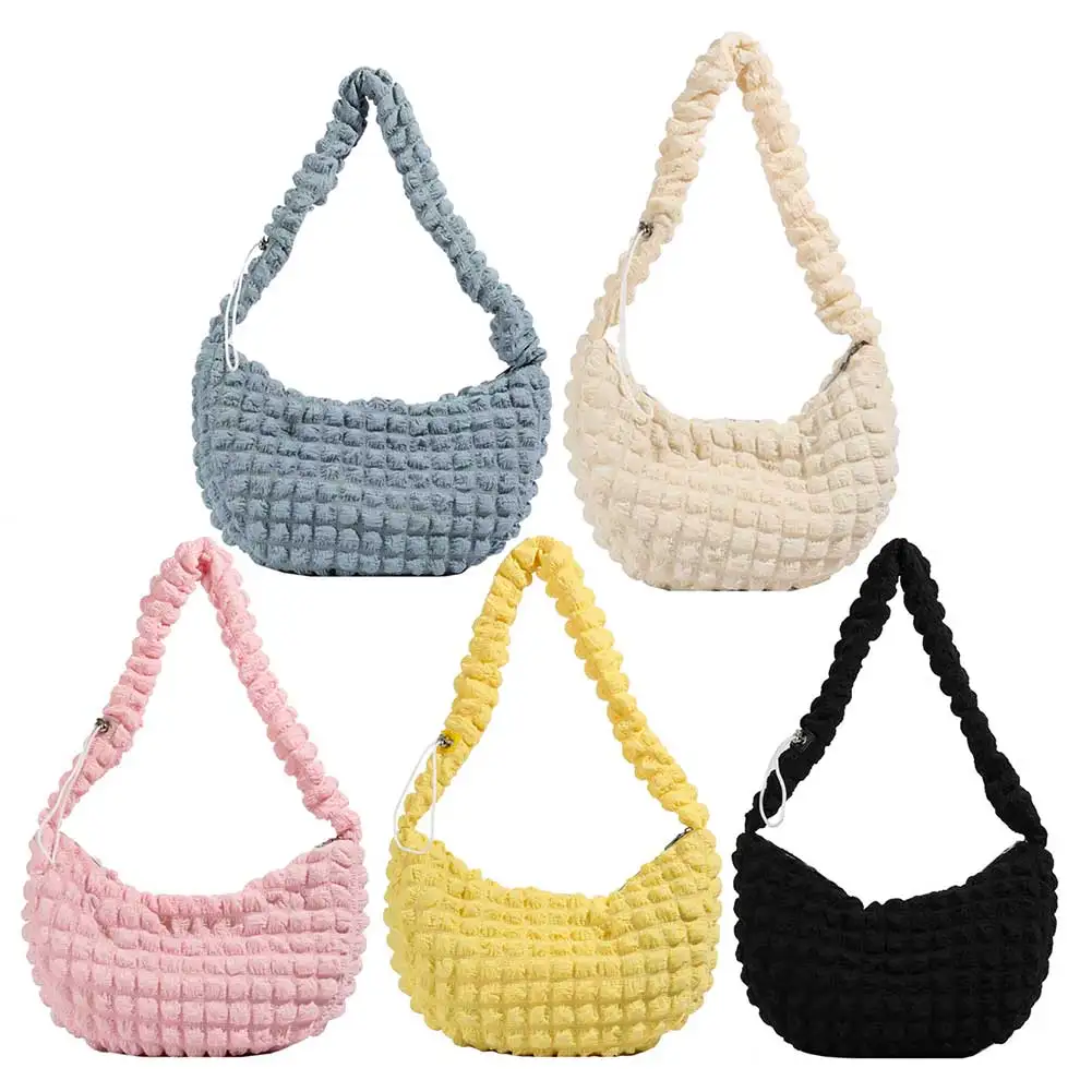 

Women Quilted Shoulder Bag Solid Color Puffy Underarm Bag Adjustable Shoulder Straps Versatile Ladies Girls Trendy Bag