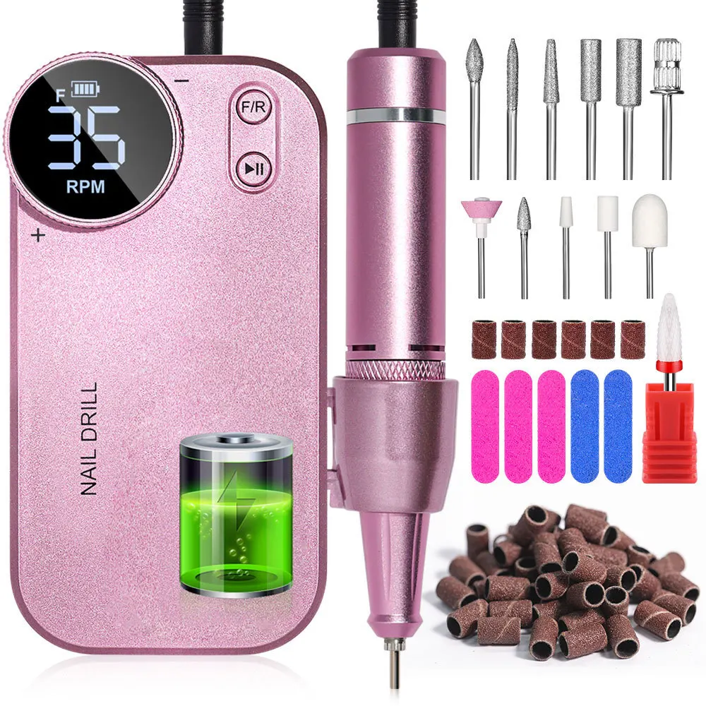 Elektryczna, akumulatorowa frezarka do paznokci 35000 obr./min, profesjonalna polerka do paznokci żelowych, przenośna pilnik do manicure.