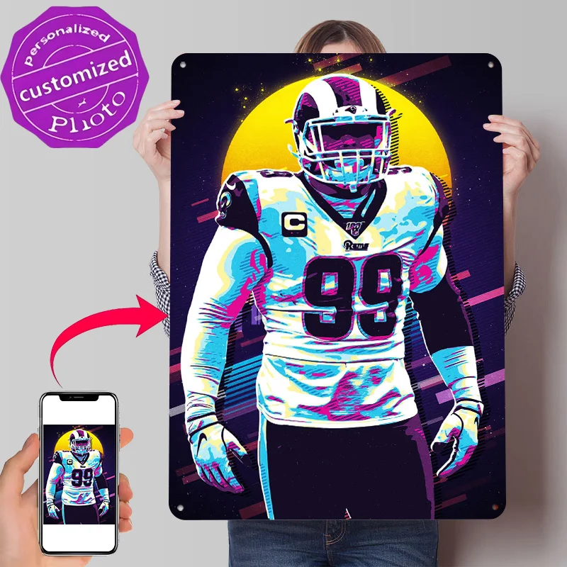 Aaron Donald Retro 3D Texture Metal Poster Customized Wall Art Tin Sign Gift for Mancave Gaming Decoration Room Home Decorations