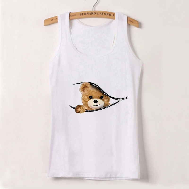 Summer Funny Cartoon Cat Print Tank Top Y2K Women Clothing Casual Sleeveless Female Vest 2000s Crew Neck Gothic Tee Streetwear