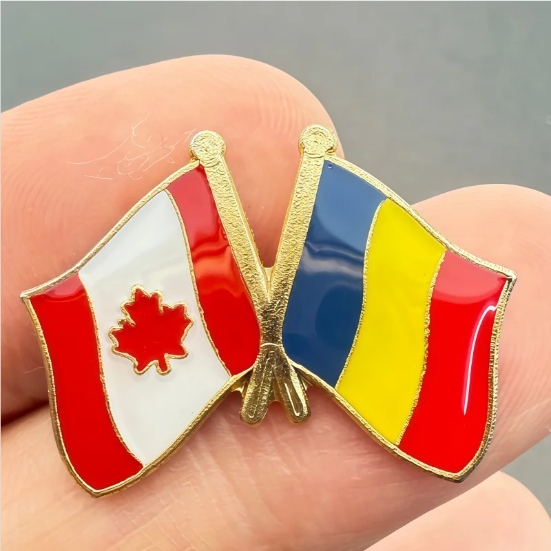 Canada & Romania Flag Metal Soft Enamel Lapel Badge Pins Brooches