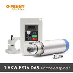 G-Penny 1.5kw ER16 D=65mm Air Cooled Spindle Motor 110v/220v Wood Working Air Cooling 65x258mm 4pcs ball Bearings