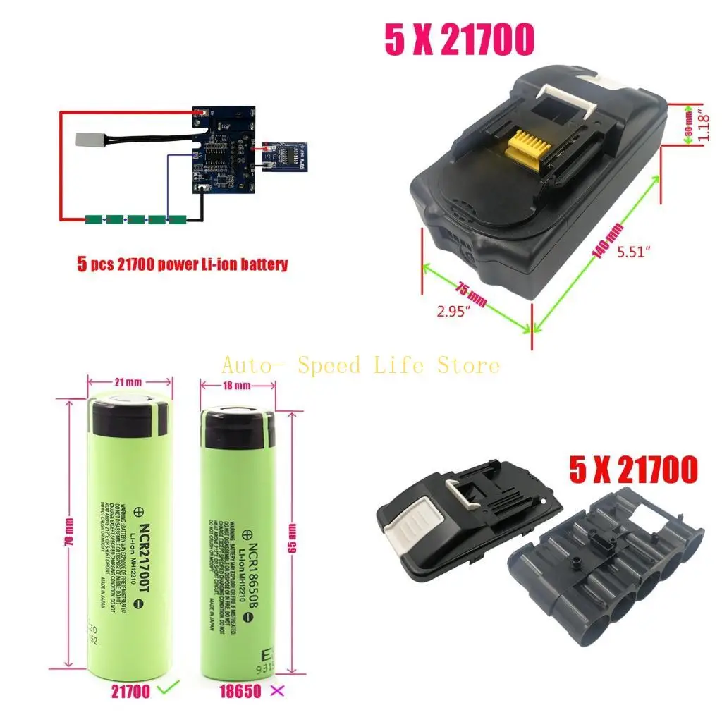 

02DA Износостойкий аккумулятор BL1830 5 X 21700 для корпуса печатной платы для батарейного отсека 18 В Жесткий пластик для