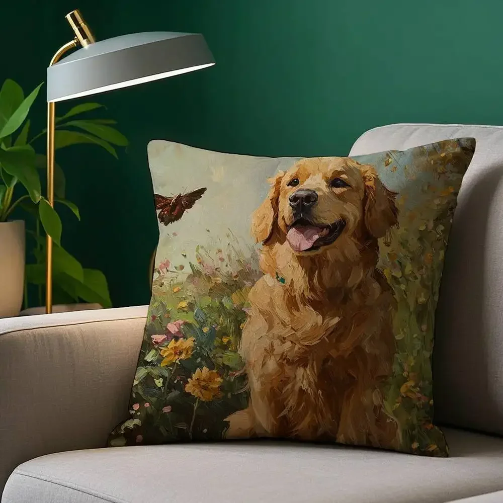 Cute Dog Golden Retriever Pillow Case Plush Fabric Soft Pillowcase Double Sided Print Sofa Cushion Cover Throw