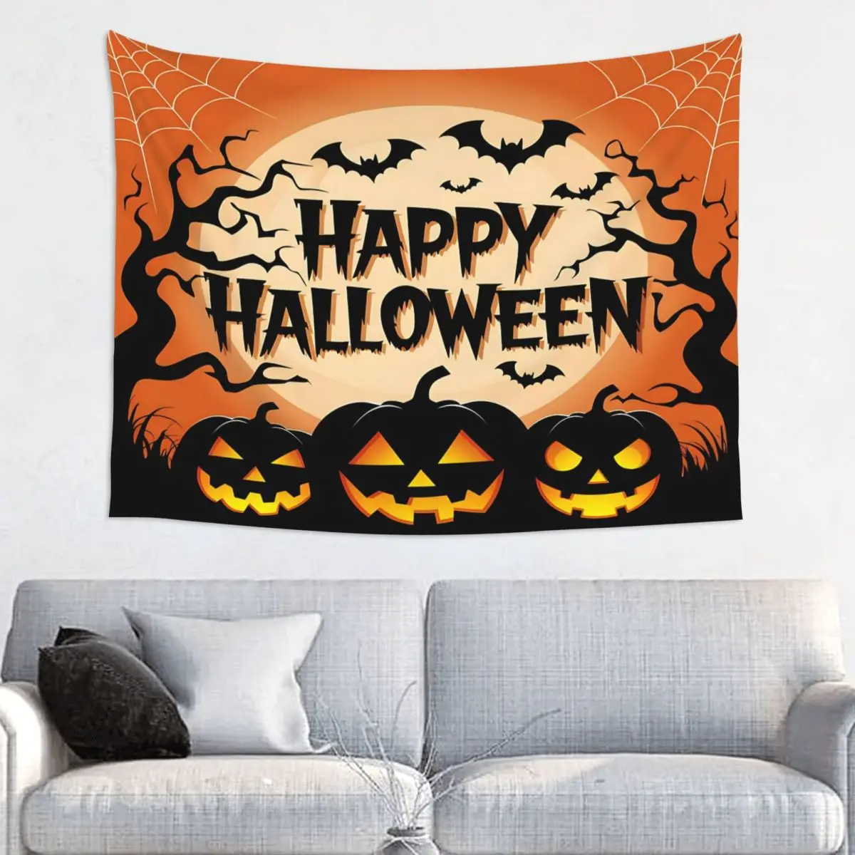 Happy Halloween Celebration Tapestry Hippie Fabric Wall Hanging Pumpkin Bat Wall Decor Table Cover Psychedelic Wall Blanket