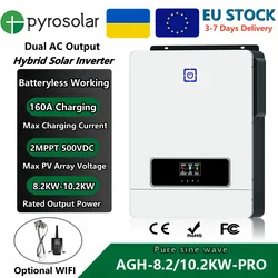 Pyrosolar 8.2KW 10.2kW Hybrid Solar Inverter 48V 220V 500VDC Dual Load Output BMS 2 MPPT 160A Pure Sine Wave PV Power inverter