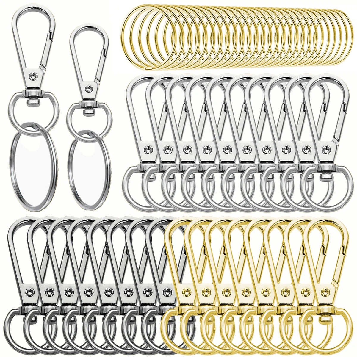 9/15/40 Set Swivel Snap Hook Double Opening Keychains Clip Ring Metal Lobster Claw Clasp for Hardware Craft Lanyard Making Gifts