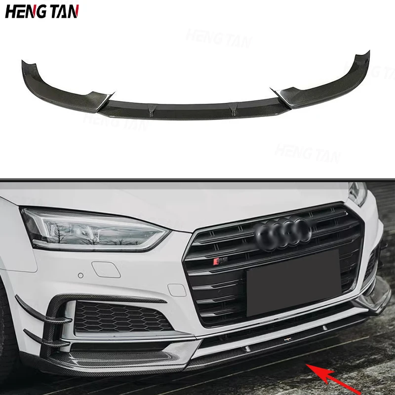 For Audi A5 Sline S5 B9 2017-2019 Carbon Fiber Car Front Bumper Splitter Front Lip Chin Spoiler Diffuser Parts 3PCS Body kit