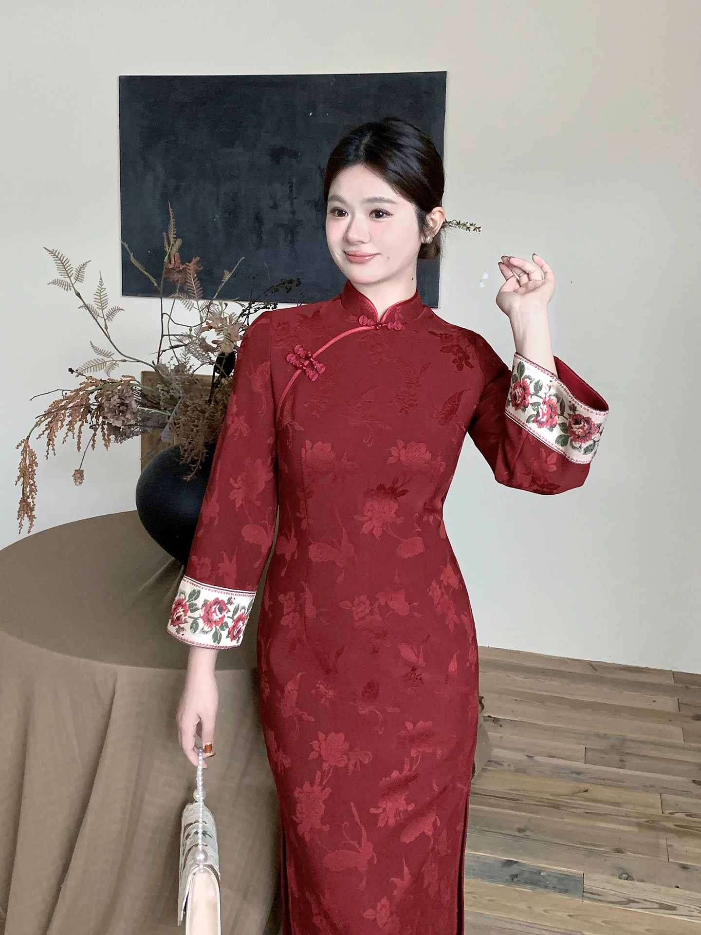 

Красное свадебное платье с вышивкой для женщин больших размеров, новое китайское платье с длинным свеком и высокой талией длиной до пола, платье на молнии