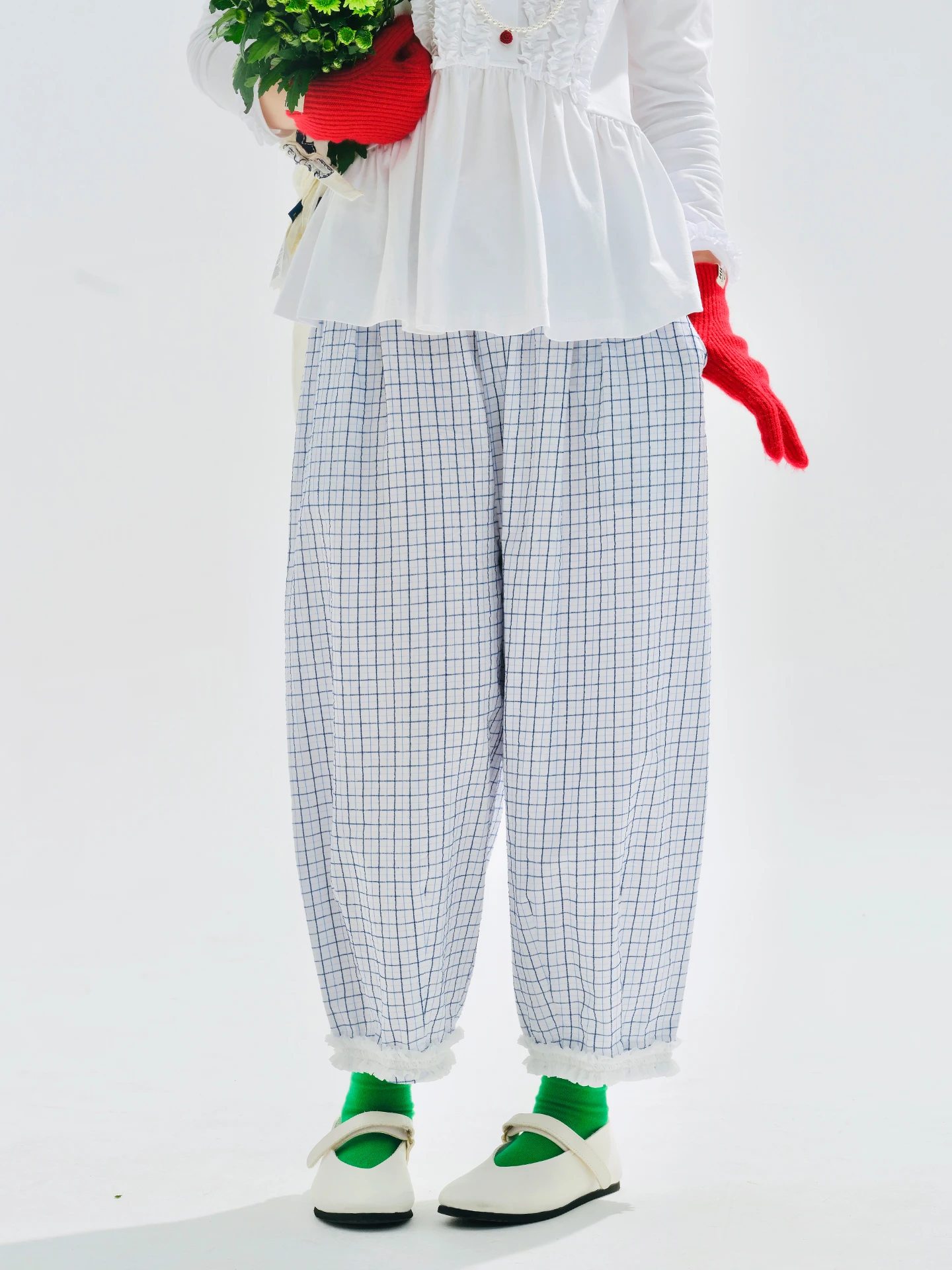 

Carrot pants imakokoni2025 summer literary women's versatile casual plaid lace long pants 255133