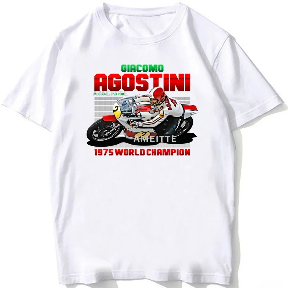 

Giacomo Agostini GP 1975 Legend 70s Retro Style T-Shirt Men T Shirt Adventure Riding Sport Boy Casual Tees Motorcycle White Tops