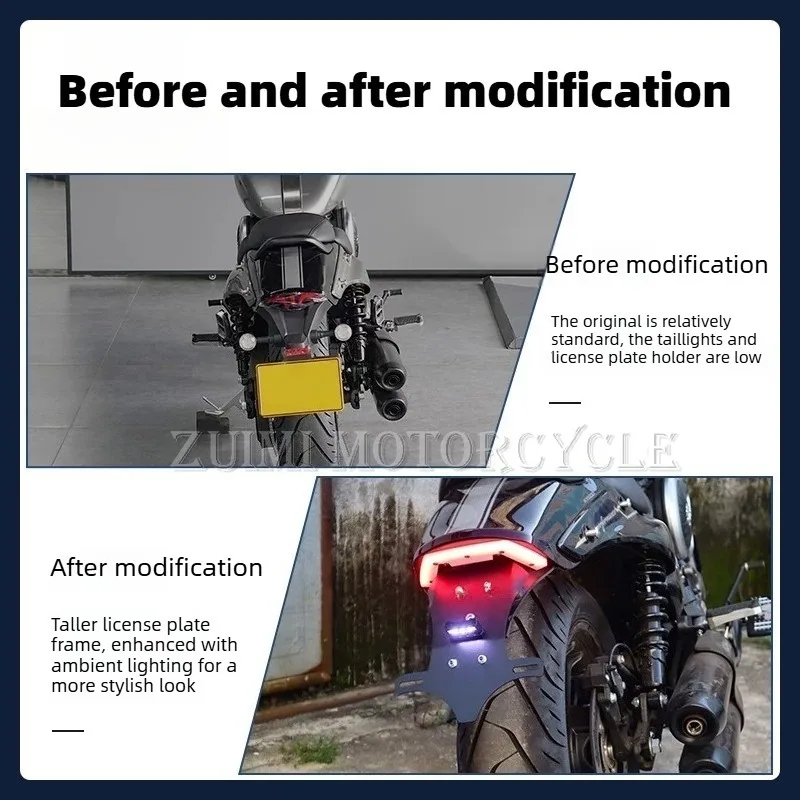 For KOVE 625V Lancer motorcycle rear license plate bracket, integrated LED light bracket assembly modification accessories