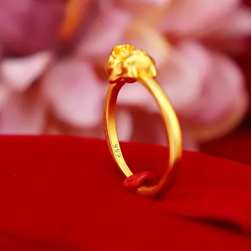 9999 Real Gold 24K Gold Edition Ancient Method Pixiu Opening Baby Ring Women's Money Pixiu Ring