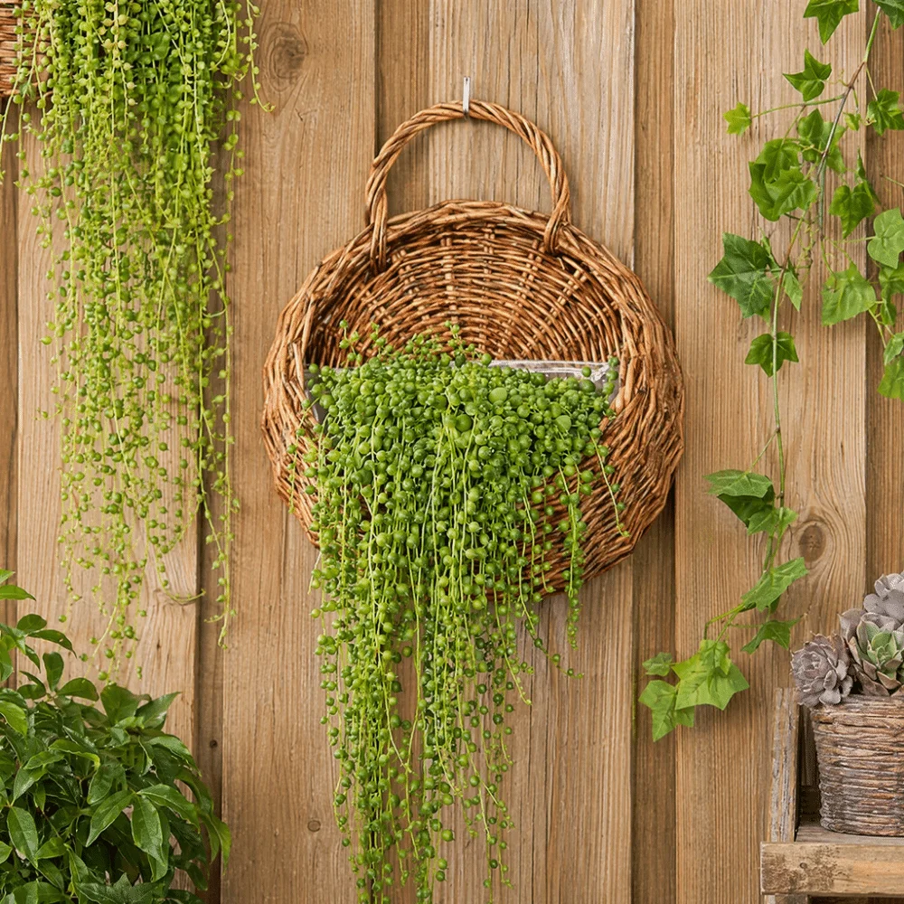 Countryside Style Handmade Rattan Planter Basket Wall Hanging Pastoral Flower Pot Natural Woven Woven Vase Home Decor