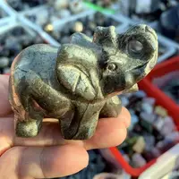 Natural Pyrite Elephant Statues Crystal Animal, Cute Carving Figurine, Natural, Christmas Gift, 1Pc 5