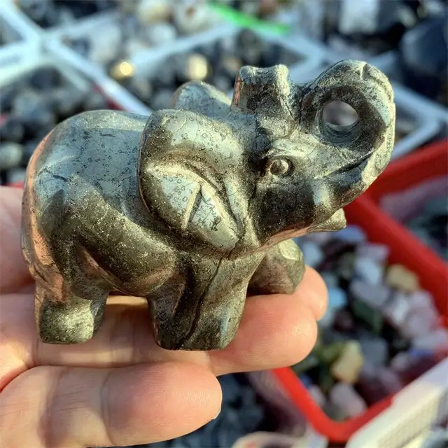 Natural Pyrite Elephant Statues Crystal Animal, Cute Carving Figurine, Natural, Christmas Gift, 1Pc 5 Natural Pyrite Elephant Statues Crystal Animal, Cute Carving Figurine, Natural, Christmas Gift, 1Pc 5