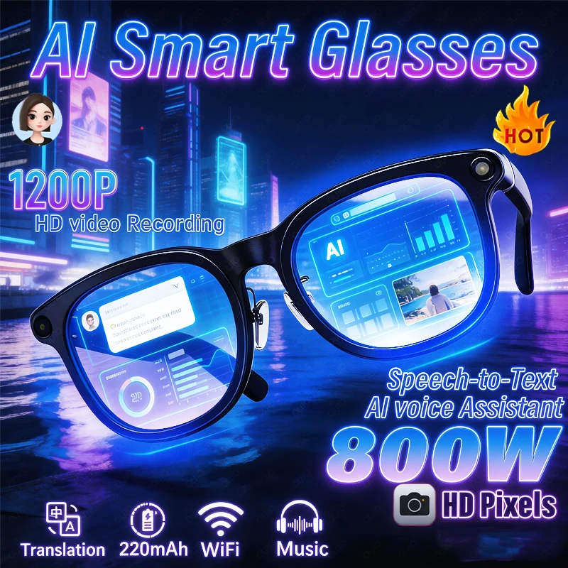 

Новые умные очки 2026 года с Bluetooth V5.3, синхронным переводом, голосовым помощником AI, HD-камерой 8 МП для фото и видео