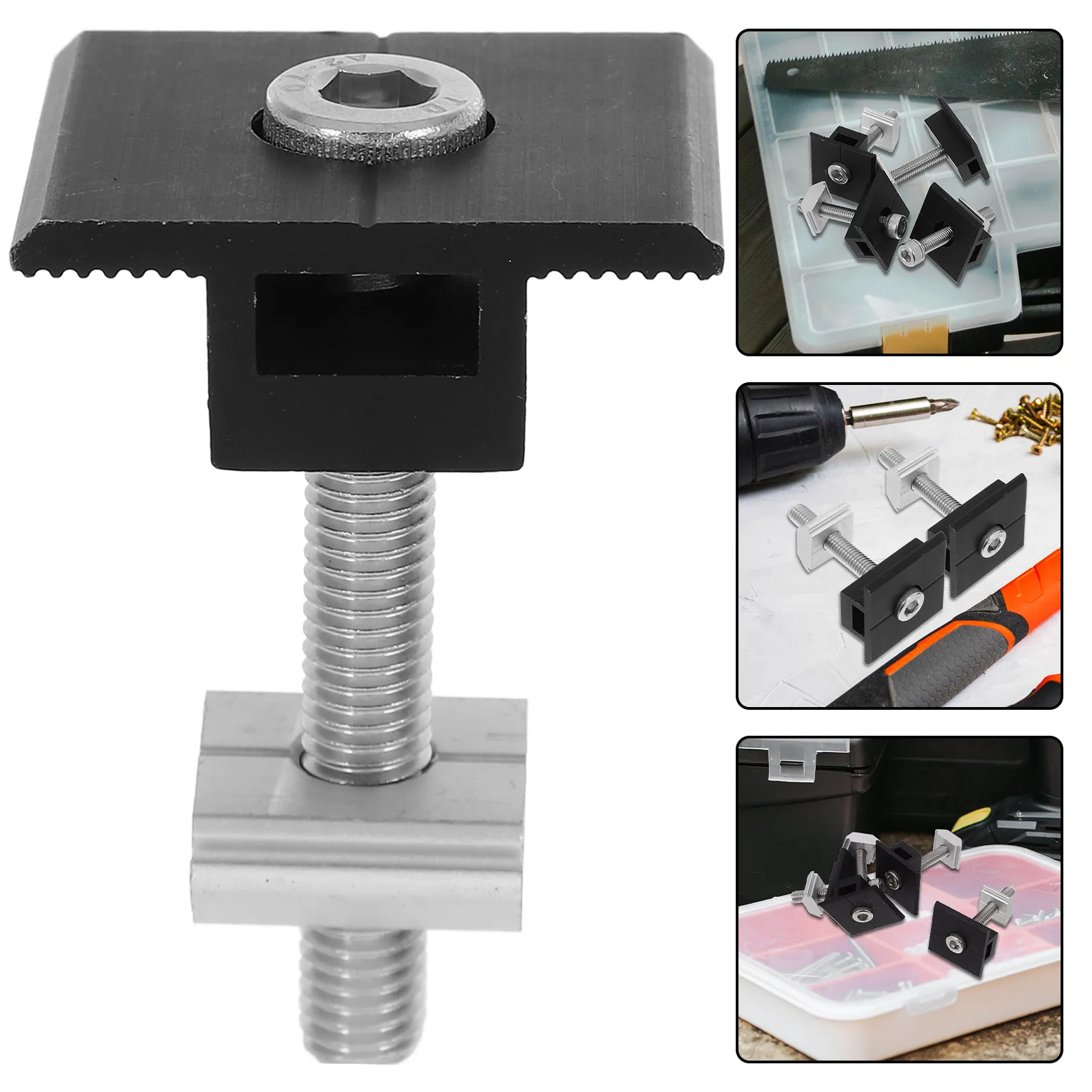 4Pcs Solar Panel Middle Clamps Heavy-Duty Aluminum Alloy Rustproof Glossy Surface Easy Install with M8 Screws for Solar Roof