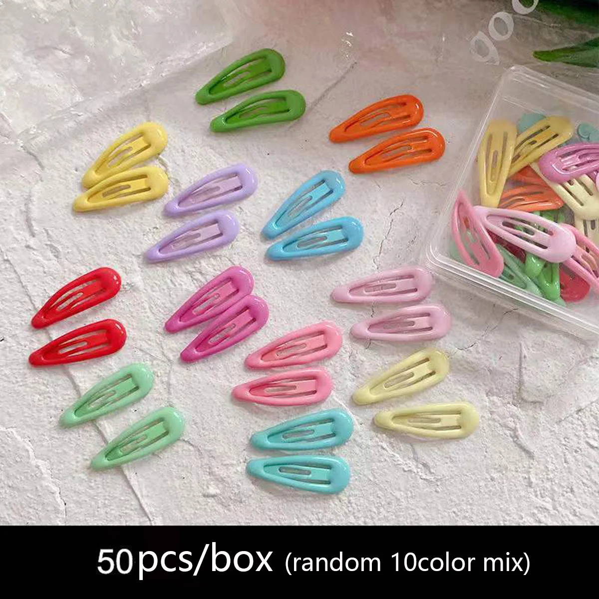 50pcs/Plastic box 3cm Children Cute Colorful Waterdrop Shape BB Hair Clips Kids Headwear Girls Lovely Hairpins Hair Accessories