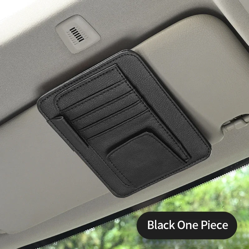 Black Car Sun Visor Organizer Beige Multi-pocket Auto Interior Accessories Leather Sunglasses Holder Card Glasses Clip Sunshade