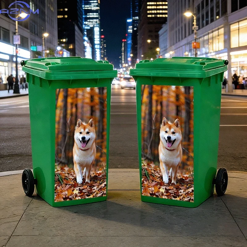 1pc of Trash Can Sticker Featuring a Shiba Inu in an Autumn Theme, Designed for Wall Decoration. Self-Adhesive Wallpaper for K