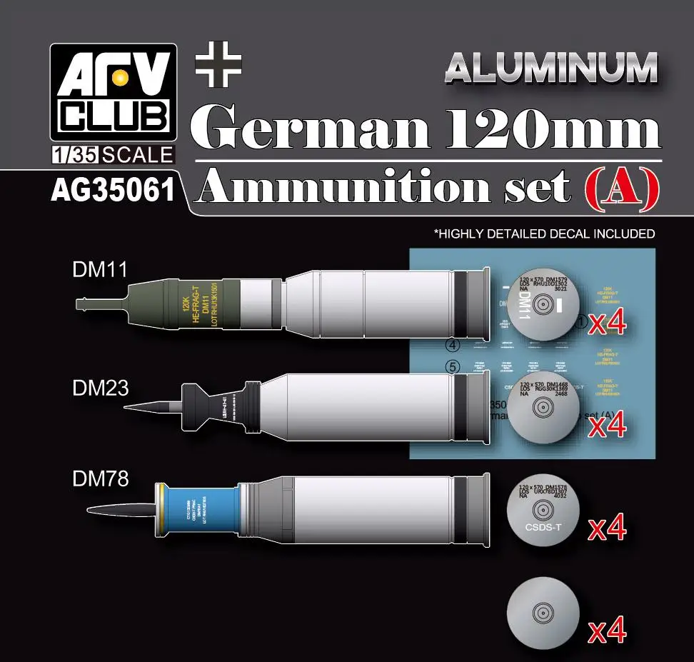 AFV 클럽 AG35062 1/35 독일 120mm 탄약 세트 (B)-알루미늄