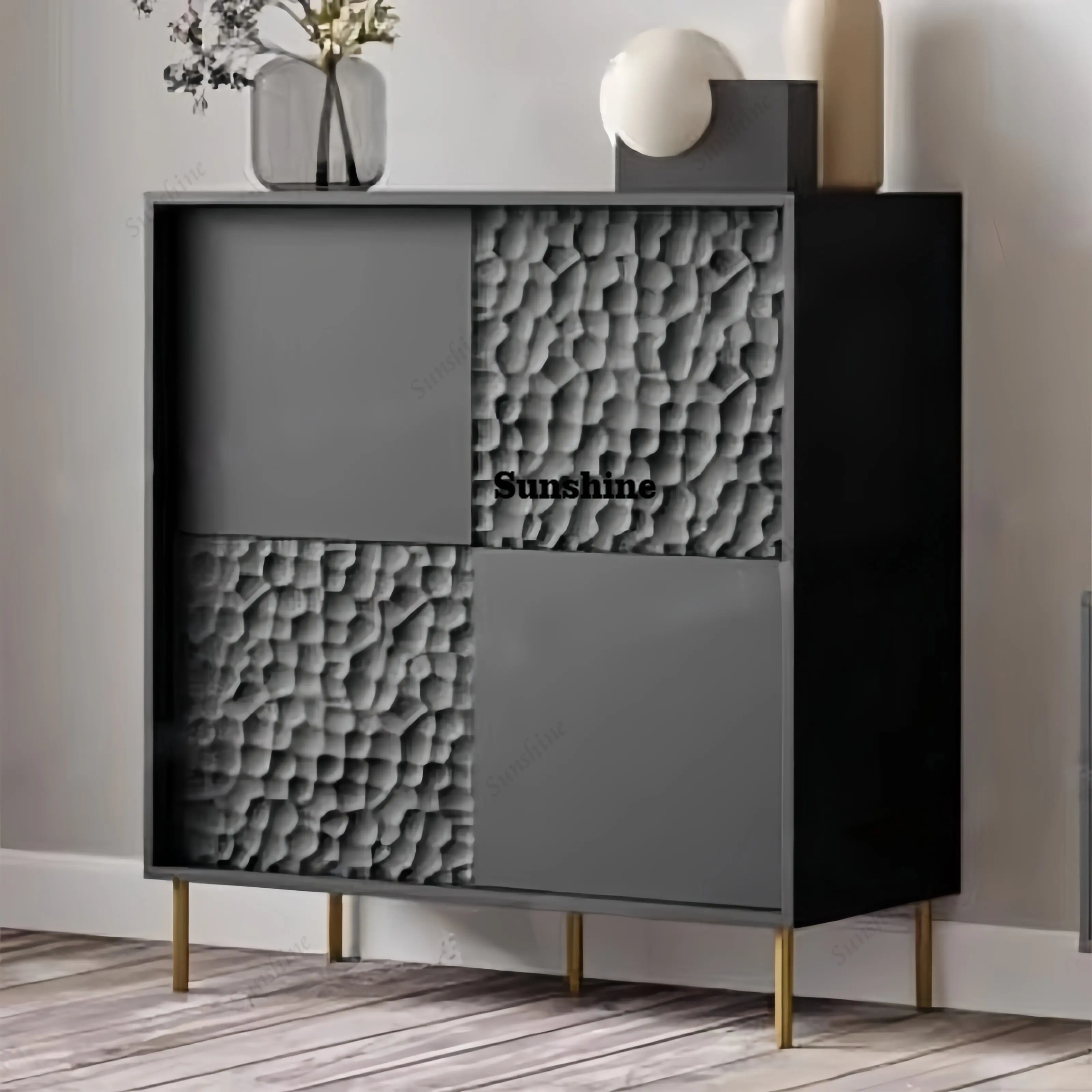 

Modern simple side cabinet, household black locker, living room entrance cabinet