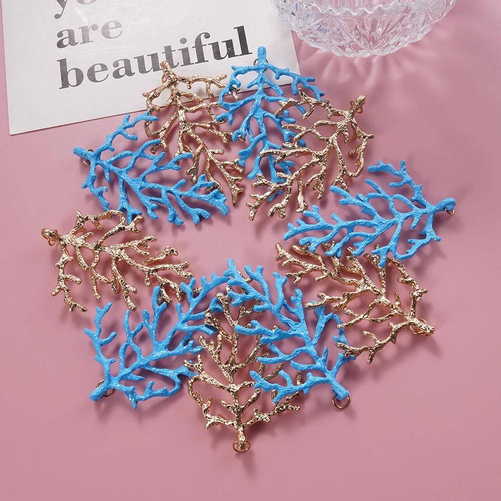 Wealthyboo Gold Blue Stainless Steel Metal Tree Snowflake Charm for Jewelry Making DIY Necklace Pendants Materials Accessories