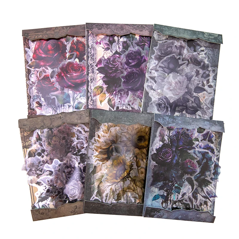 30Pieces Material Pack Bloom Dark Paper Retro Rose Handbook Decoration Materials Notebooks Handwriting Scrapbook 175*105MM