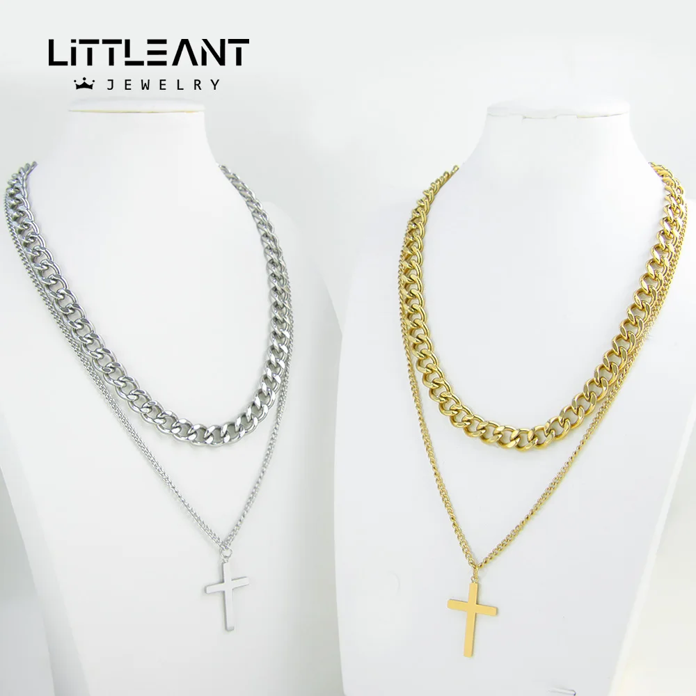 

Double Layer Cuban Cross Chain Necklace 316L Stainless Steel High Quality Gold Plated Hip Hop Women Man Punk Fashion Jewelry