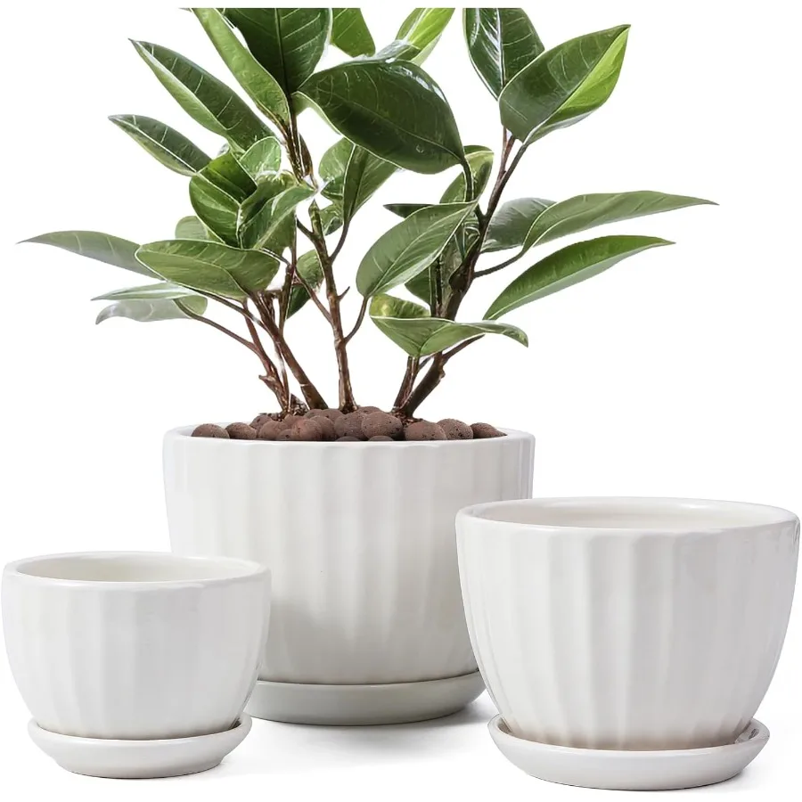 

Керамические горшки для растений с дренажными отверстиями и блюдцами Круглые белые цветочные горшки для комнатных растений диаметром 3,3 4,3 5,5 дюйма Маленькие F