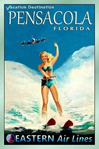 Vintage Metal Tin Sign Pensacola Florida Travel Pin Up Girl Sexy Lady Surfing for Home Bar Pub Kitchen Garage Restaurant Wall De