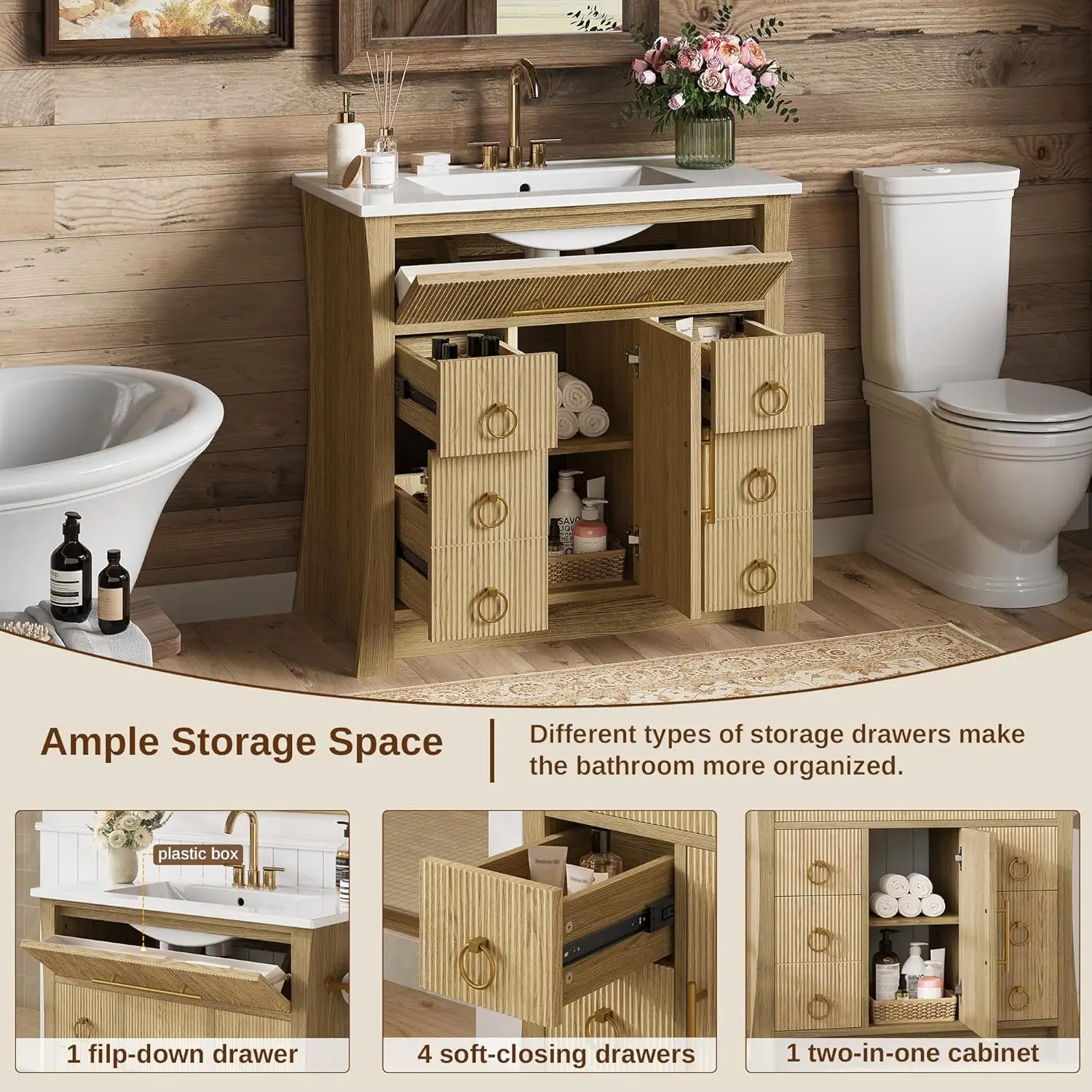 36" Wood‑Texture Bathroom Vanity 3