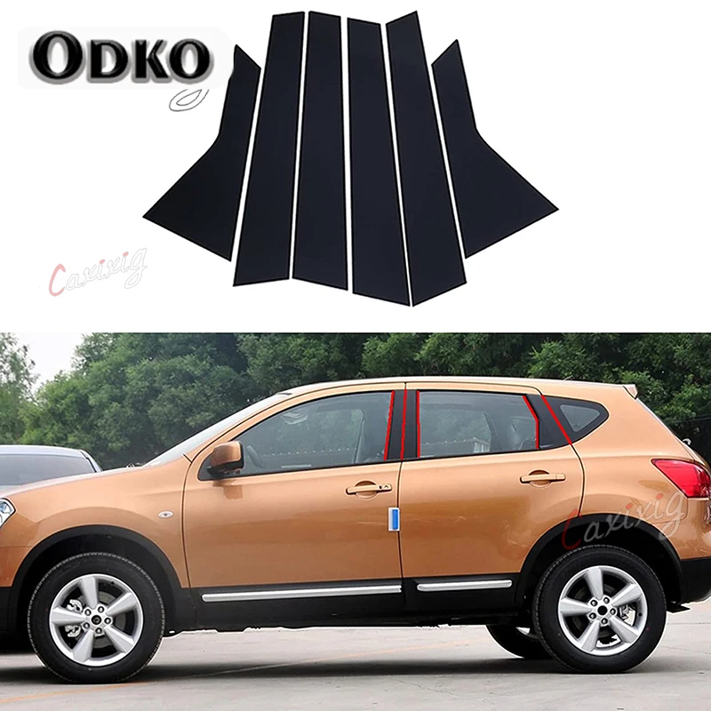 6 sztuk słupki okienne samochodu słupki listwy drzwiowe B C naklejki na kolumny pokrywa błyszcząca czerń dla Nissan Qashqai J10 2008-2013