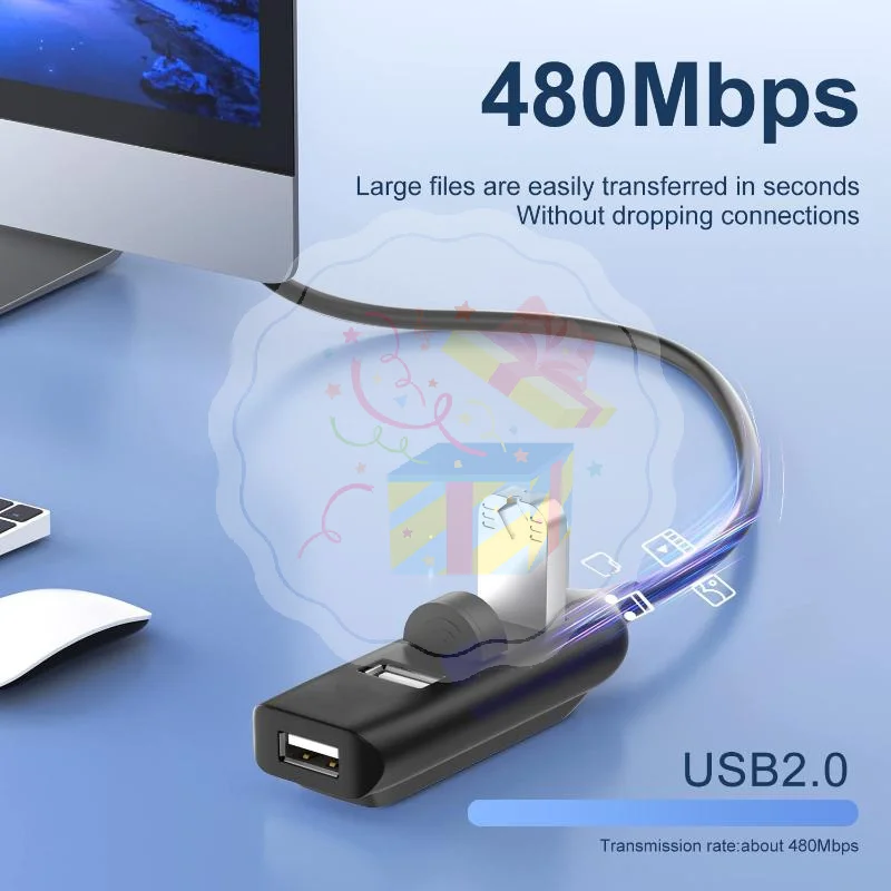 4-Port Powered Mini USB Splitter High Speed Data Transfer Adapter for PC Desktop Laptop Home Working Use