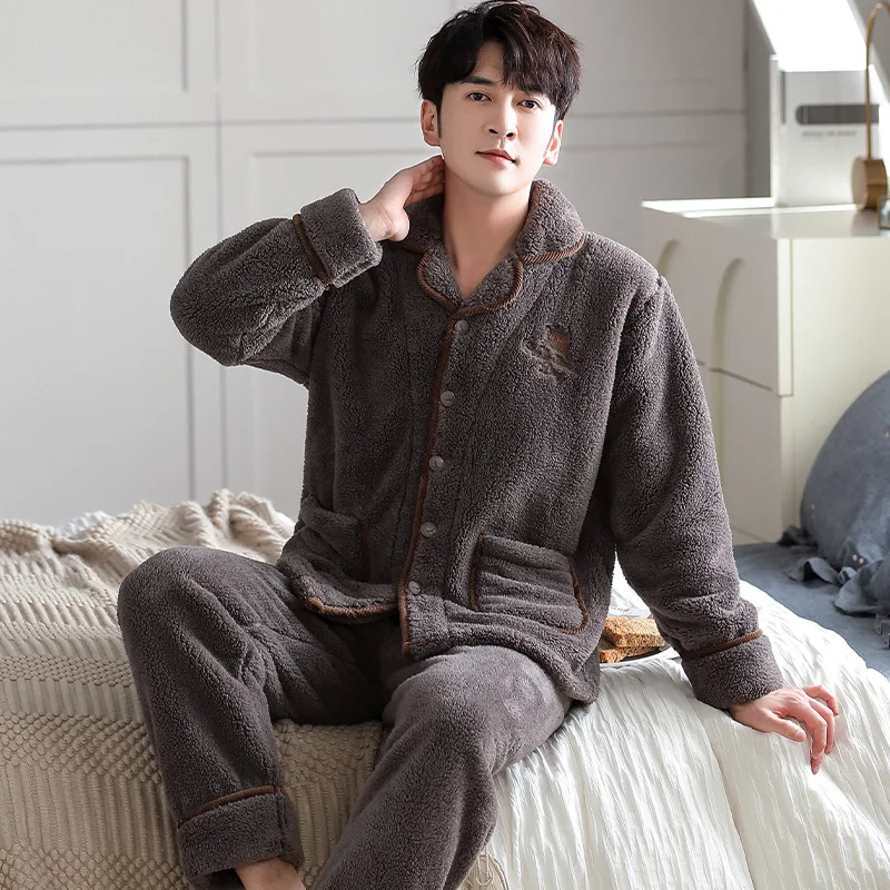 Coral Velvet Couple Pajamas Thickened with Velvet Warm Flannel Fall Winter Homewear Set Cosy Thermal Pajamas Both Men Women