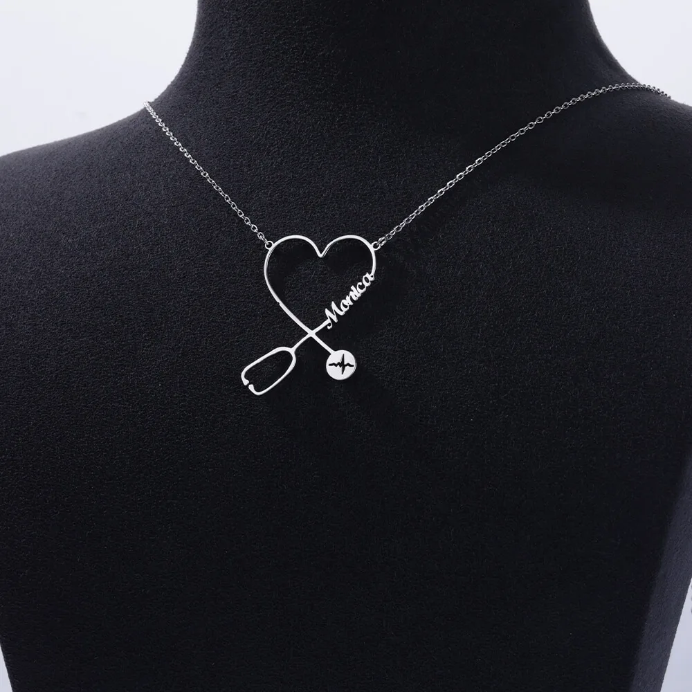 Custom Name Heart Stethoscope Necklace for Women Stainless Steel Customized Stainless Steel Jewelry Gift for Nurse Doctor