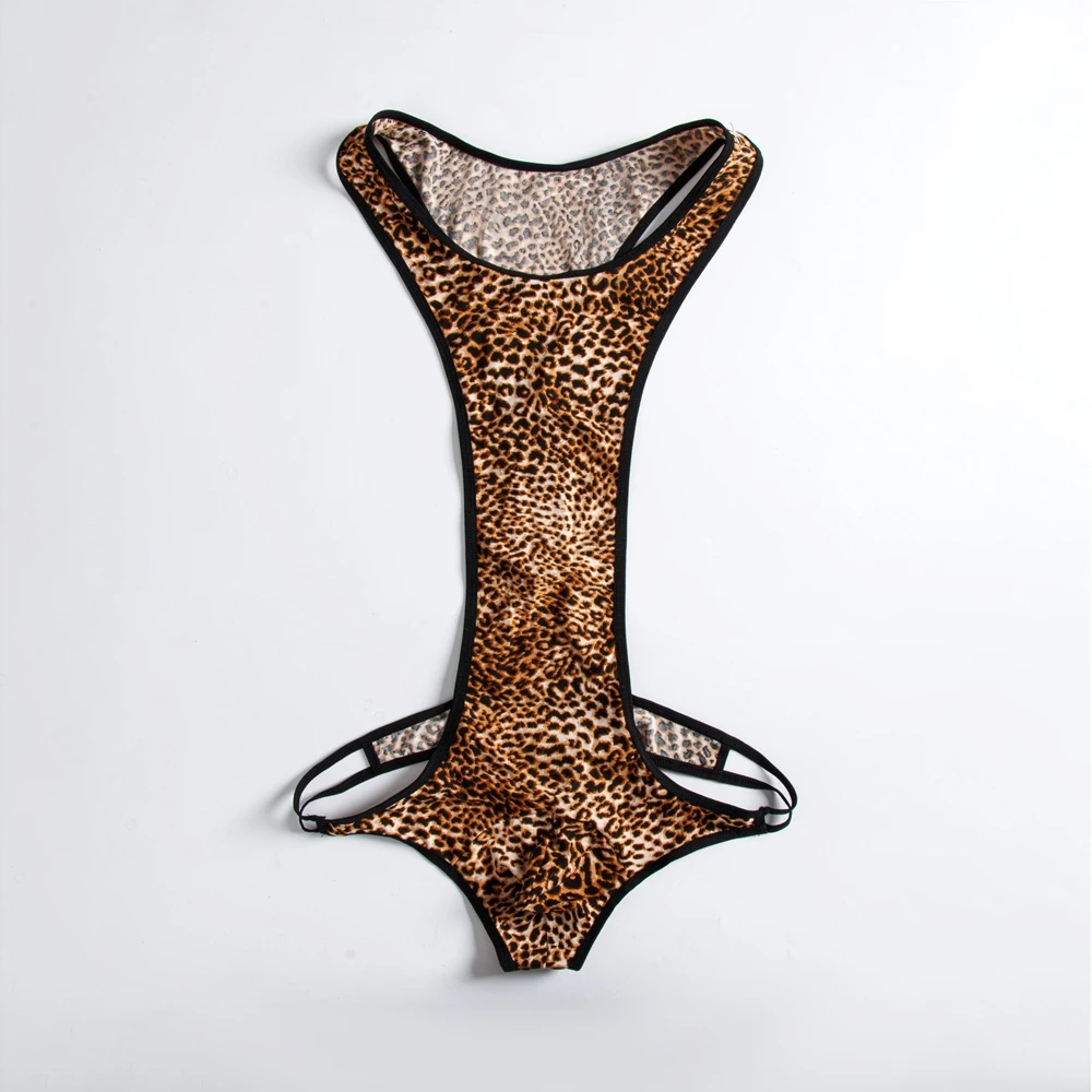 Leopard Men's Bodysuits Building Shapers Tights Men Singlet Underwear Bikini Sexy Men T-Back Jumpsuit Stretch Thongs Jockstrap