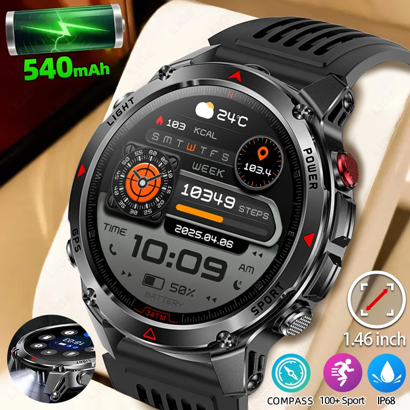 

LIGE New Outdoor Military Smart Watch For Men GPS Tracker Heart Rate Health Monitor Altimeter Compass Waterproof Smartwatch Man