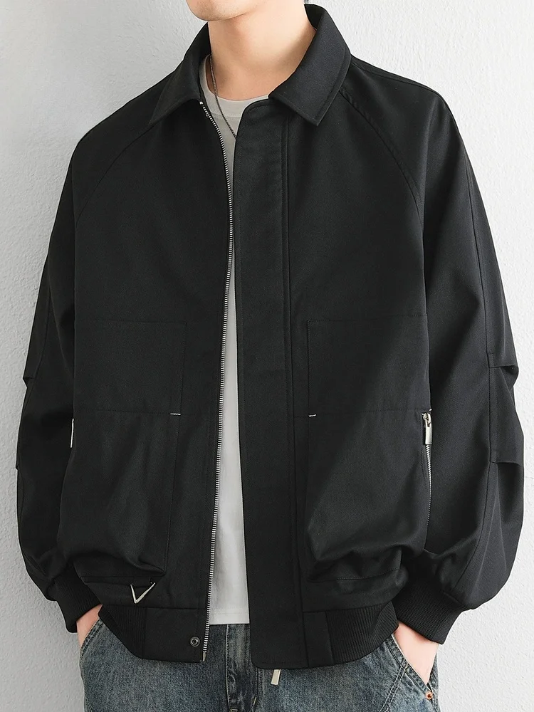 

Casual Loose Fit Jaet for Men Spring 2026 Faionable Workwear Collared Outerwear Youthful Polyester Long Sve